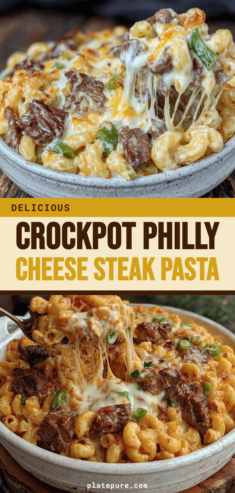 Crockpot Philly Cheese Steak Pasta recipe